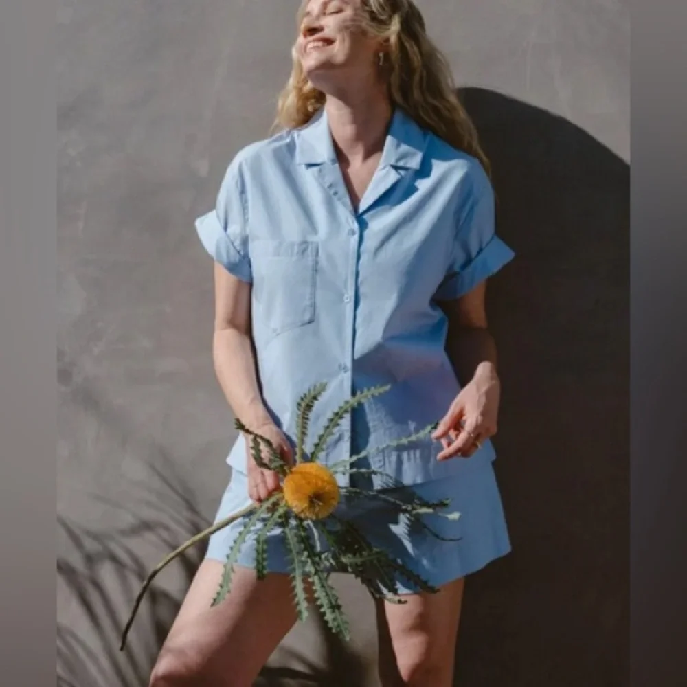 DARLING MATCHING SHORT SET BLUE POPLIN CAMP SHIRT M/L